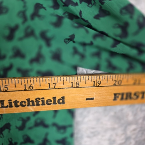 Sheer Green Navy Horse Print Chiffon V-Neck Tie Top 3/4 Sleeves Xhilaration S - Picture 7 of 9